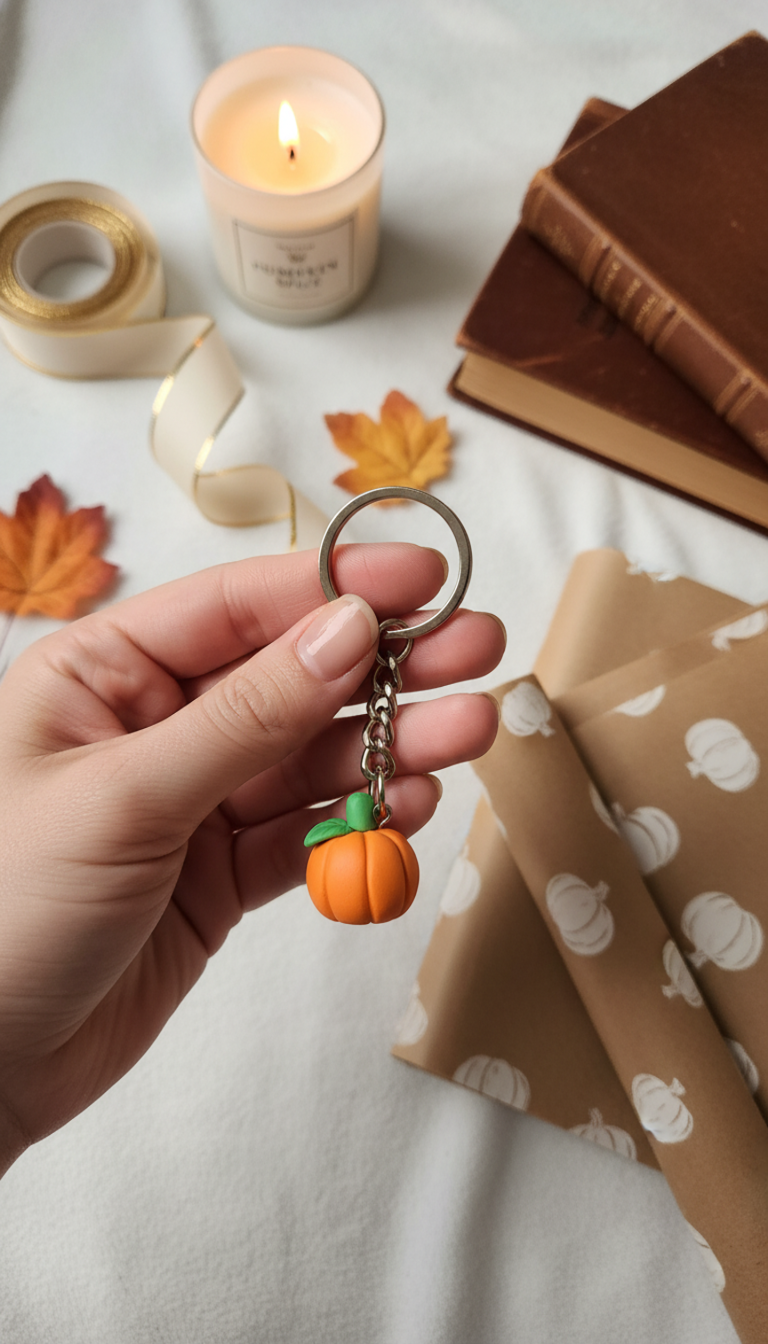 Handmade Pumpkin Charm Keychain – Cute Mini Gift