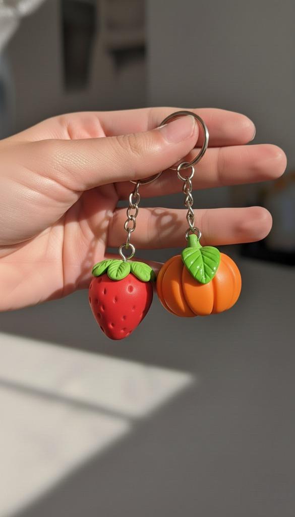 Handmade Strawberry & Pumpkin Clay Charm Combo – Cute Mini Gift Set