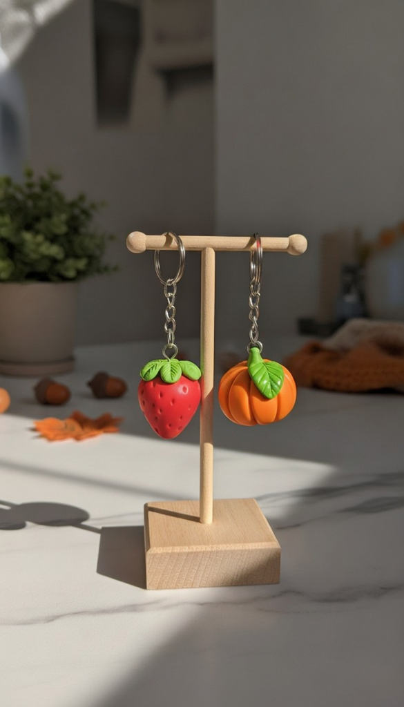 Handmade Strawberry & Pumpkin Clay Charm Combo – Cute Mini Gift Set