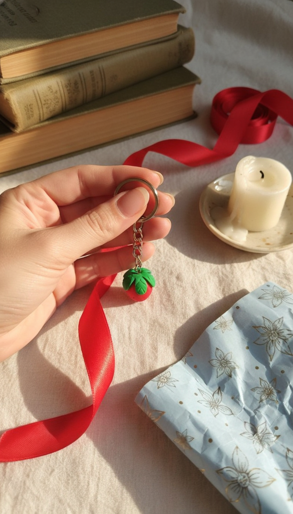 Handmade Strawberry Charm Keychain – Cute Mini Gift for Her