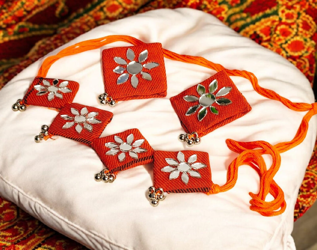 Handmade Orange Mirror Work Necklace