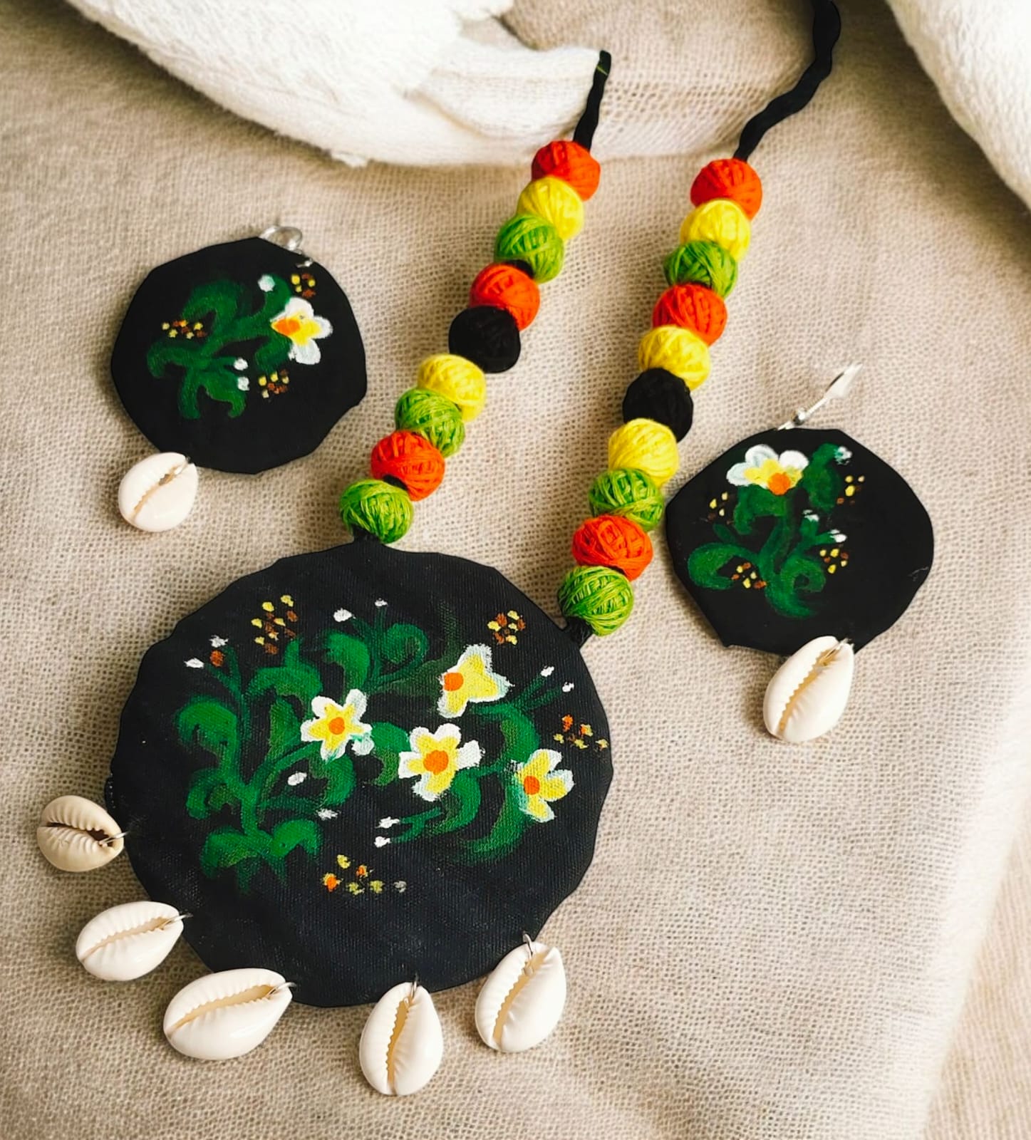 Handmade Printed Work Jewellery Set (Earring & Necklace)