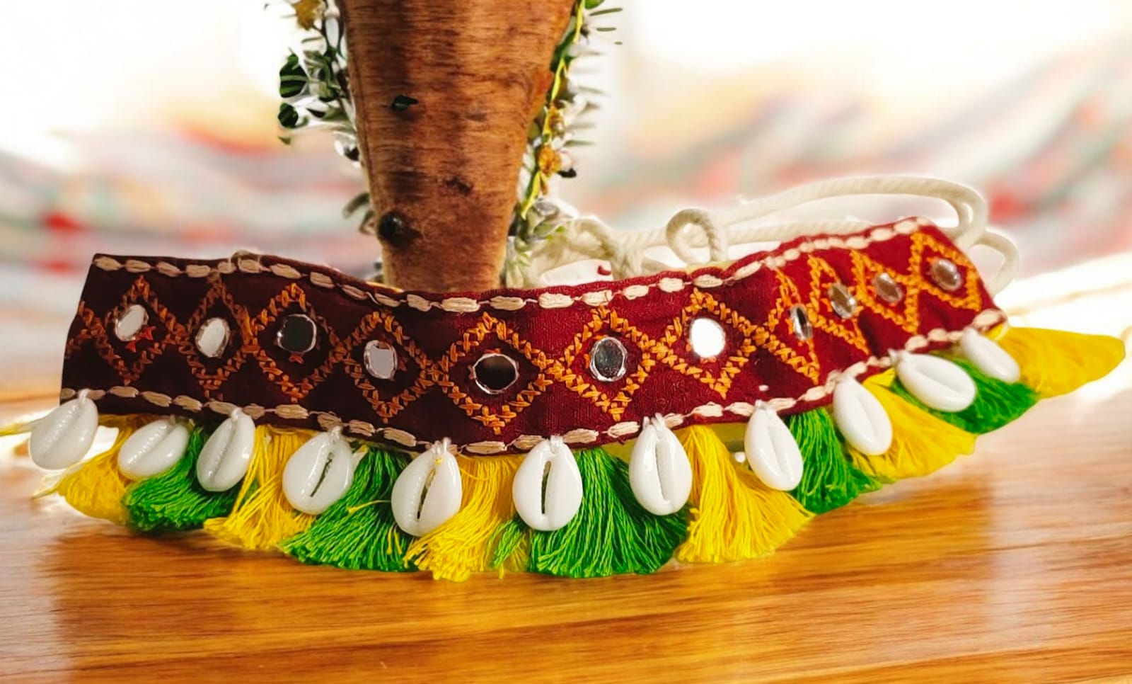 Handmade Fabric Necklace with Cowrie Shells & Tassels