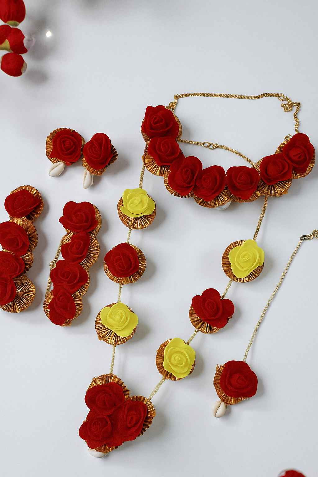 Haldi Floral Jewellery Set – Handmade Pink & Yellow Rose Jewellery for Bride, Haldi & Mehndi Ceremony