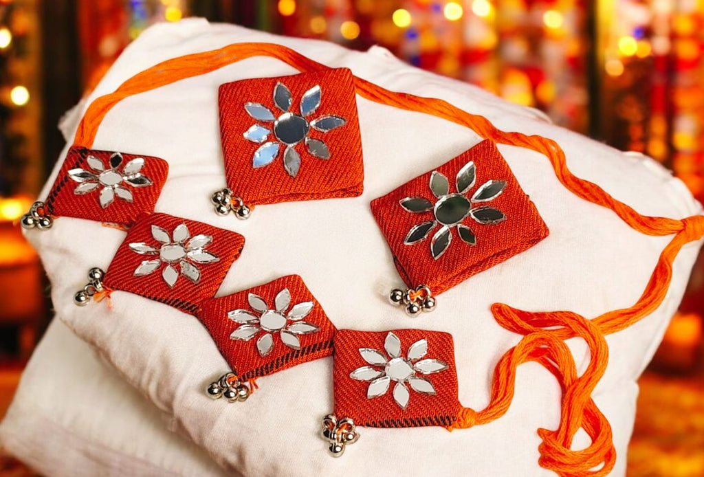 Handmade Orange Mirror Work Necklace