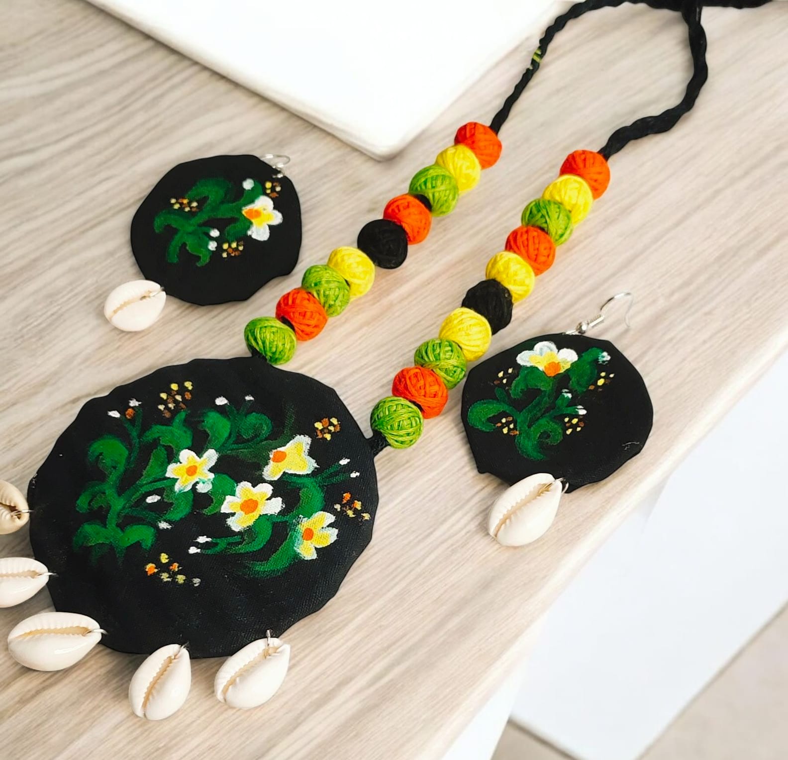 Handmade Printed Work Jewellery Set (Earring & Necklace)