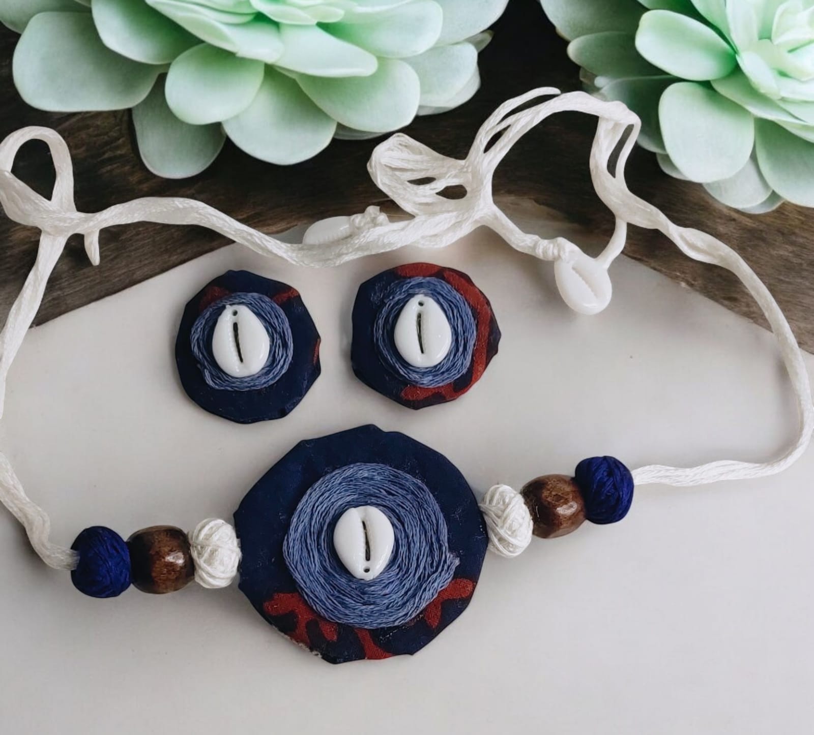 Handcrafted Blue Cowrie Shell Jewellery Set