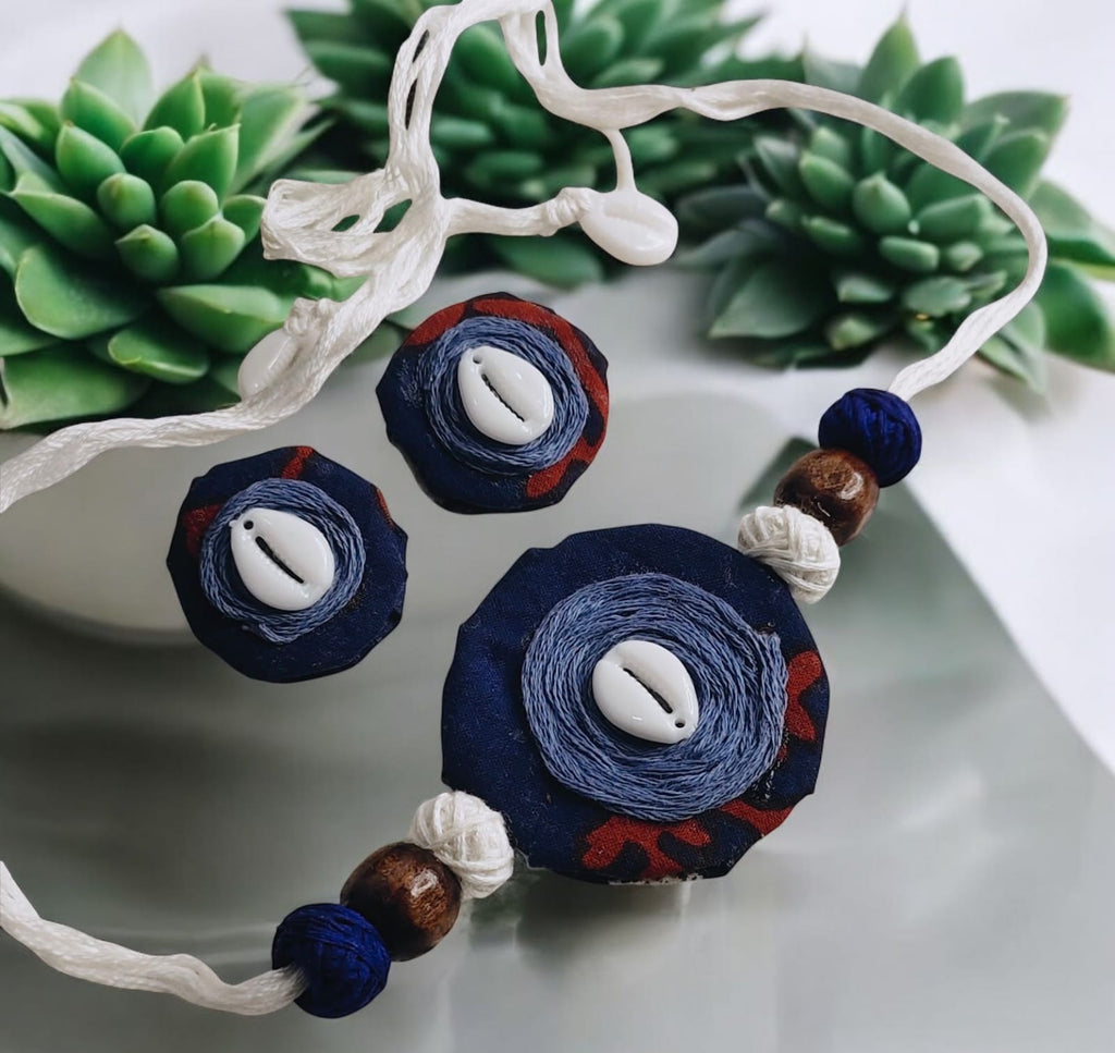 Handcrafted Blue Cowrie Shell Jewellery Set