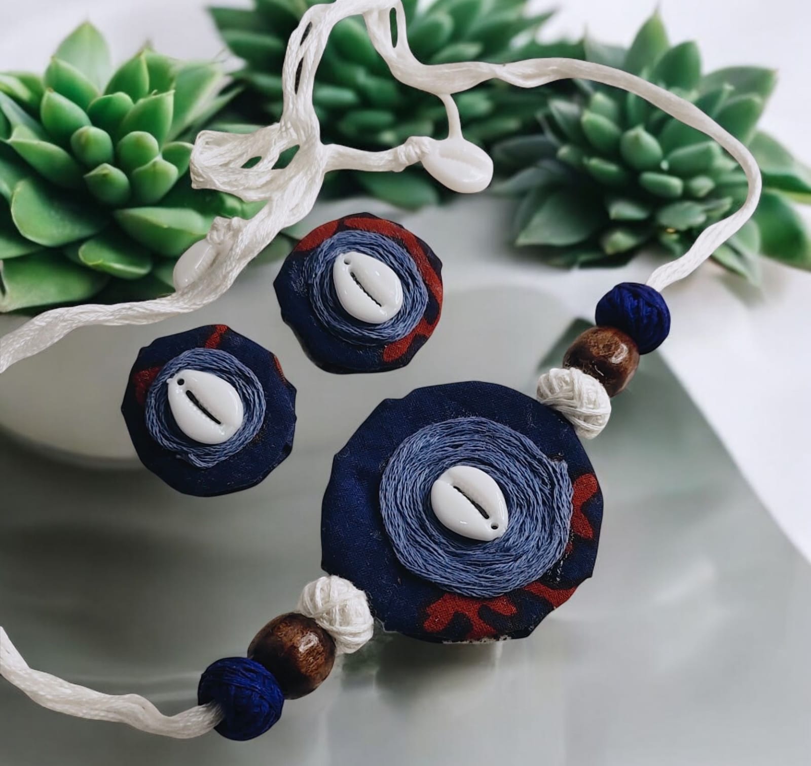 Handcrafted Blue Cowrie Shell Jewellery Set