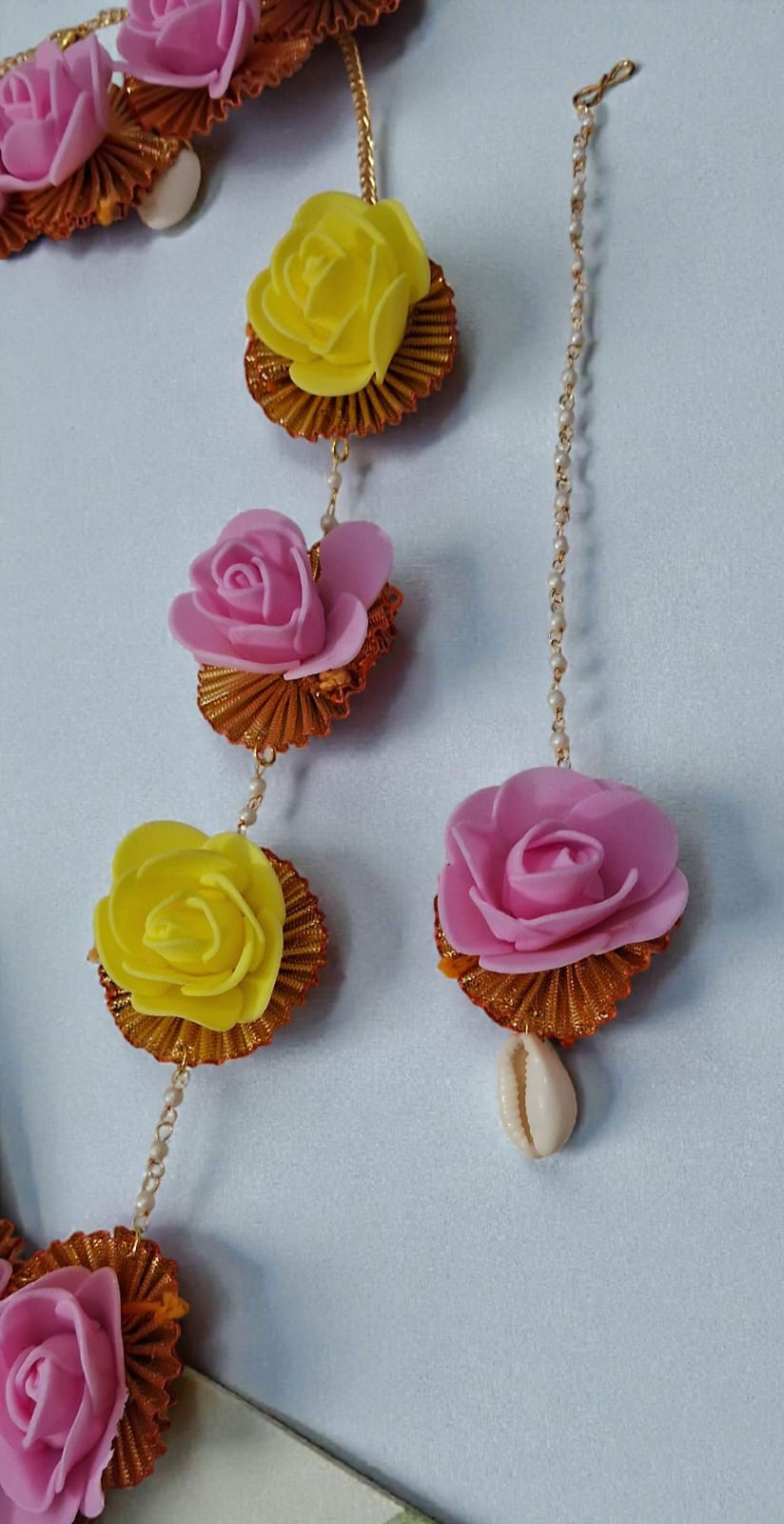 Haldi Floral Jewellery Set – Handmade Pink & Yellow Rose Jewellery for Bride, Haldi & Mehndi Ceremony