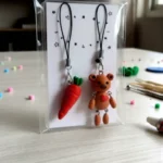 Handmade Clay Charm Set – Teddy & Carrot Pair | Cute Bag & Keychain Accessories