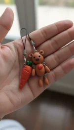 Handmade Clay Charm Set – Teddy & Carrot Pair | Cute Bag & Keychain Accessories - Image 3